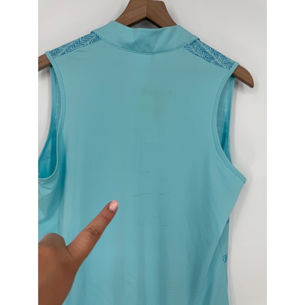 Adidas Polo Shirt Women XL Pulse Blue Herringbone Striped Sleeveless Quarter Zip - Picture 8 of 9